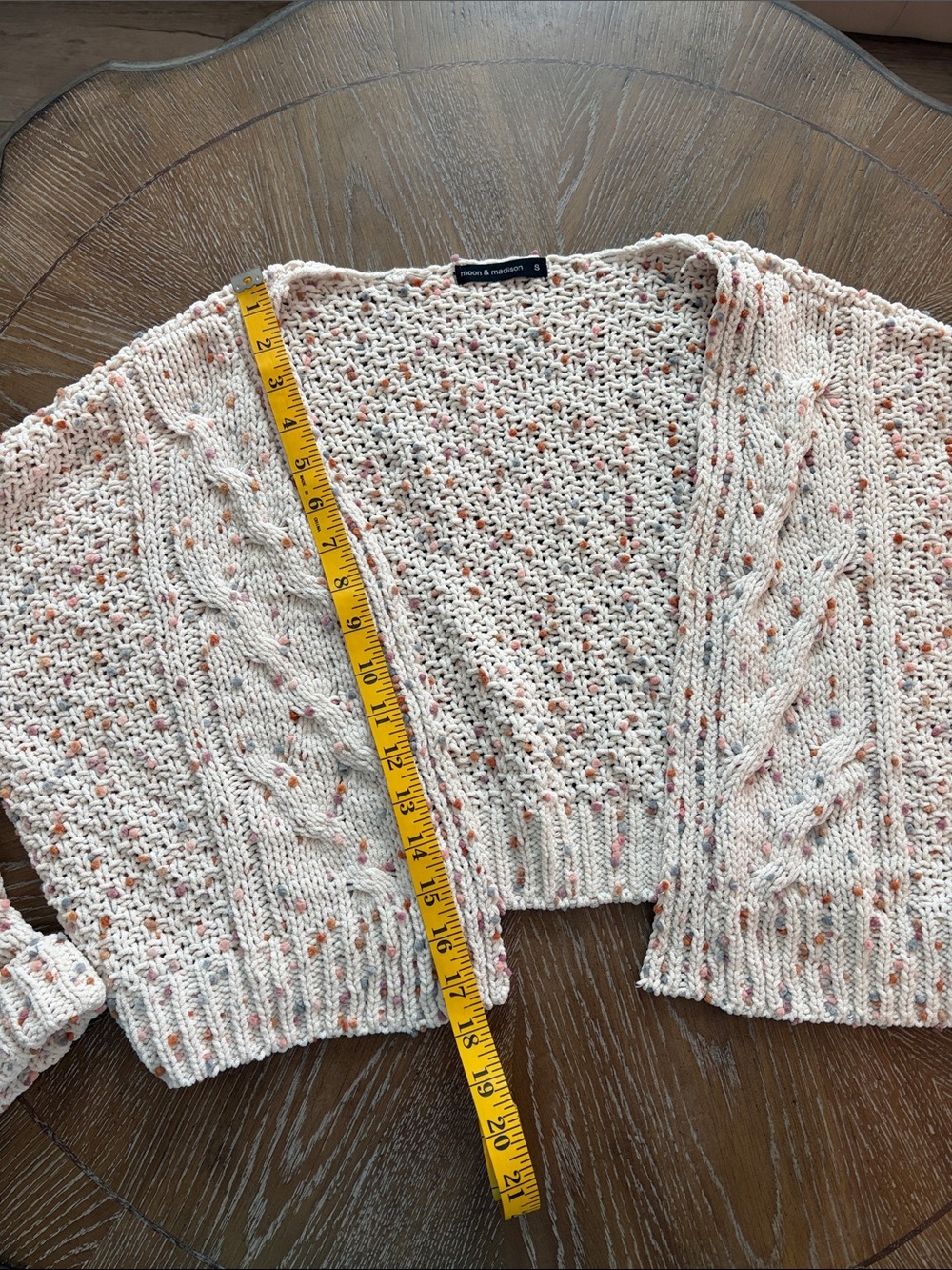 Moon & Madison Open Front Cropped Chunky Knit Cardigan Confetti Speckled Small - Picture 13 of 13